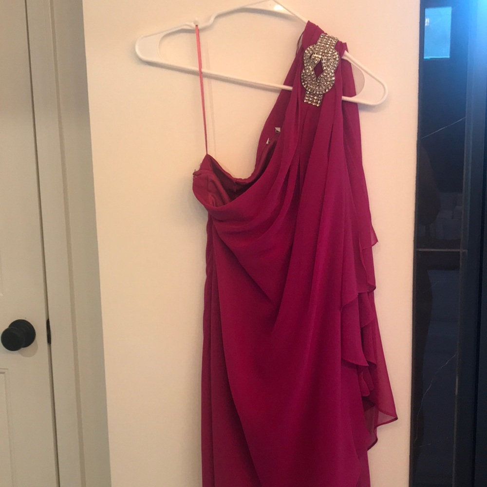 One shoulder rhinestone chiffon dress